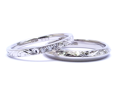 婚約指輪＆模様入りの結婚指輪